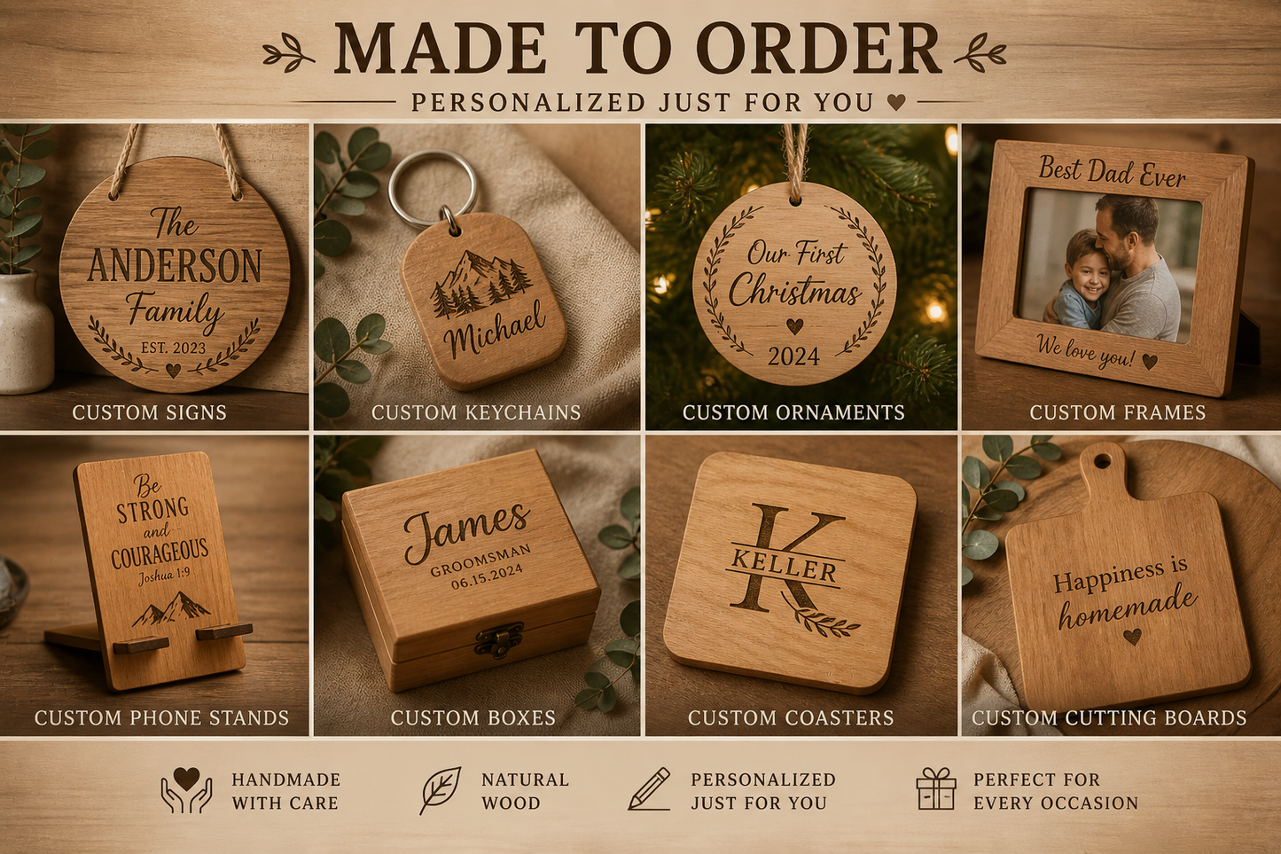 Custom Wood Engraving Accessories | Handmade Natural Wood Gifts